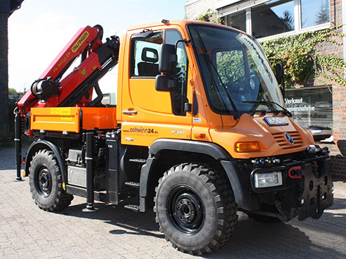 Unimog mit Kran mieten